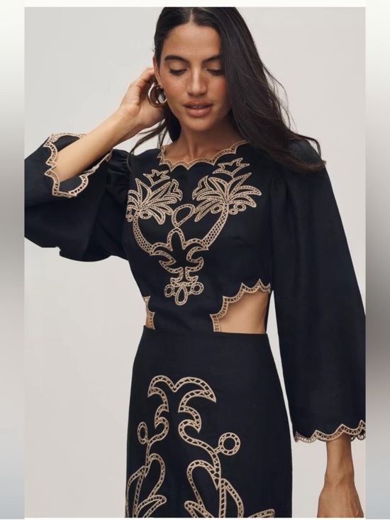 FARM Rio Dresses & Skirts - NWT FARM Rio x Anthropologie Black Midi Dress with Cream Embroidery and Cutouts